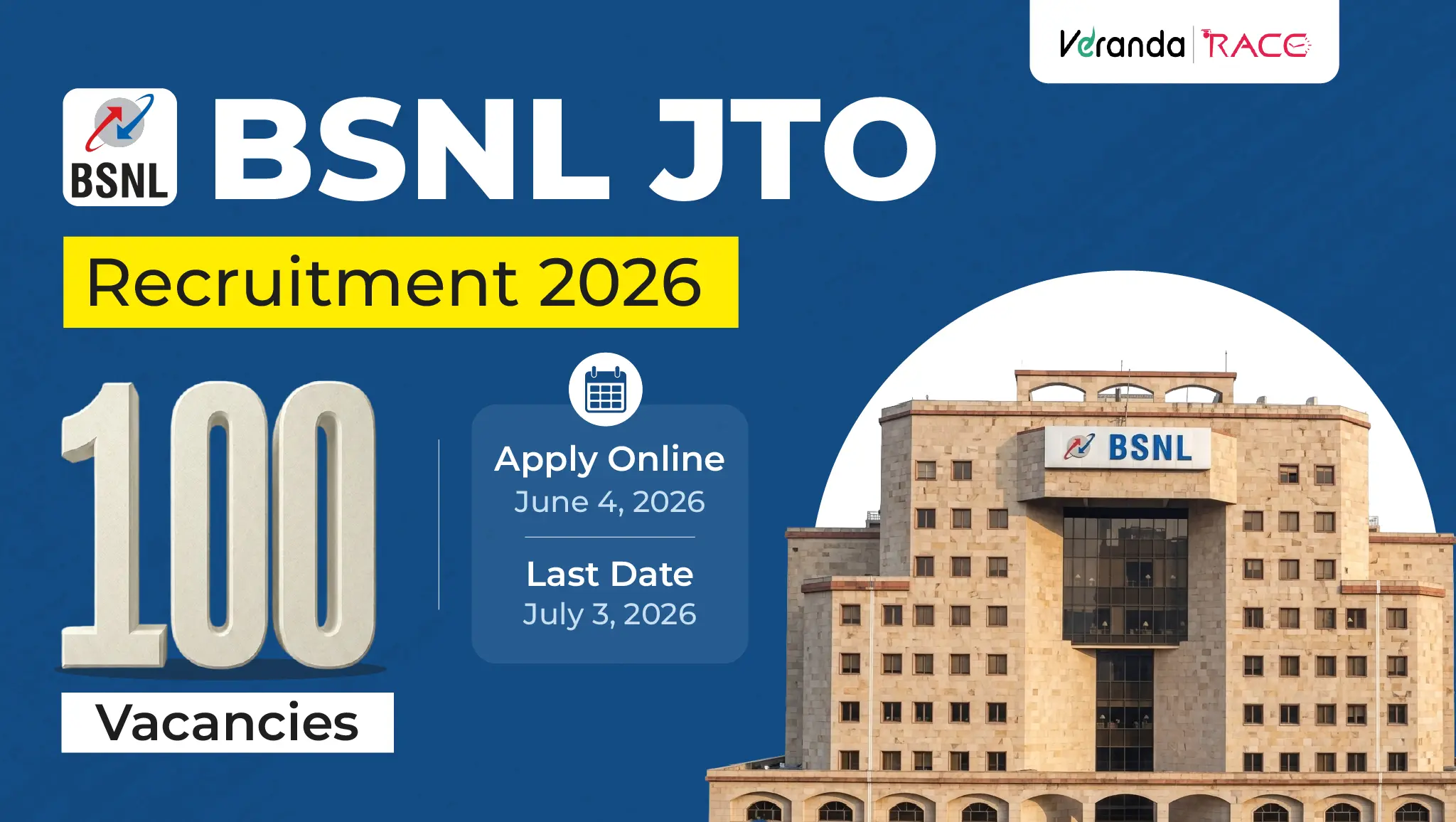 BSNL Junior Telecom Officer (JTO) Recruitment 2026 Notification Out for 100 Vacancies; Check Eligibility, Exam Dates, Selection Process, Apply Online Link