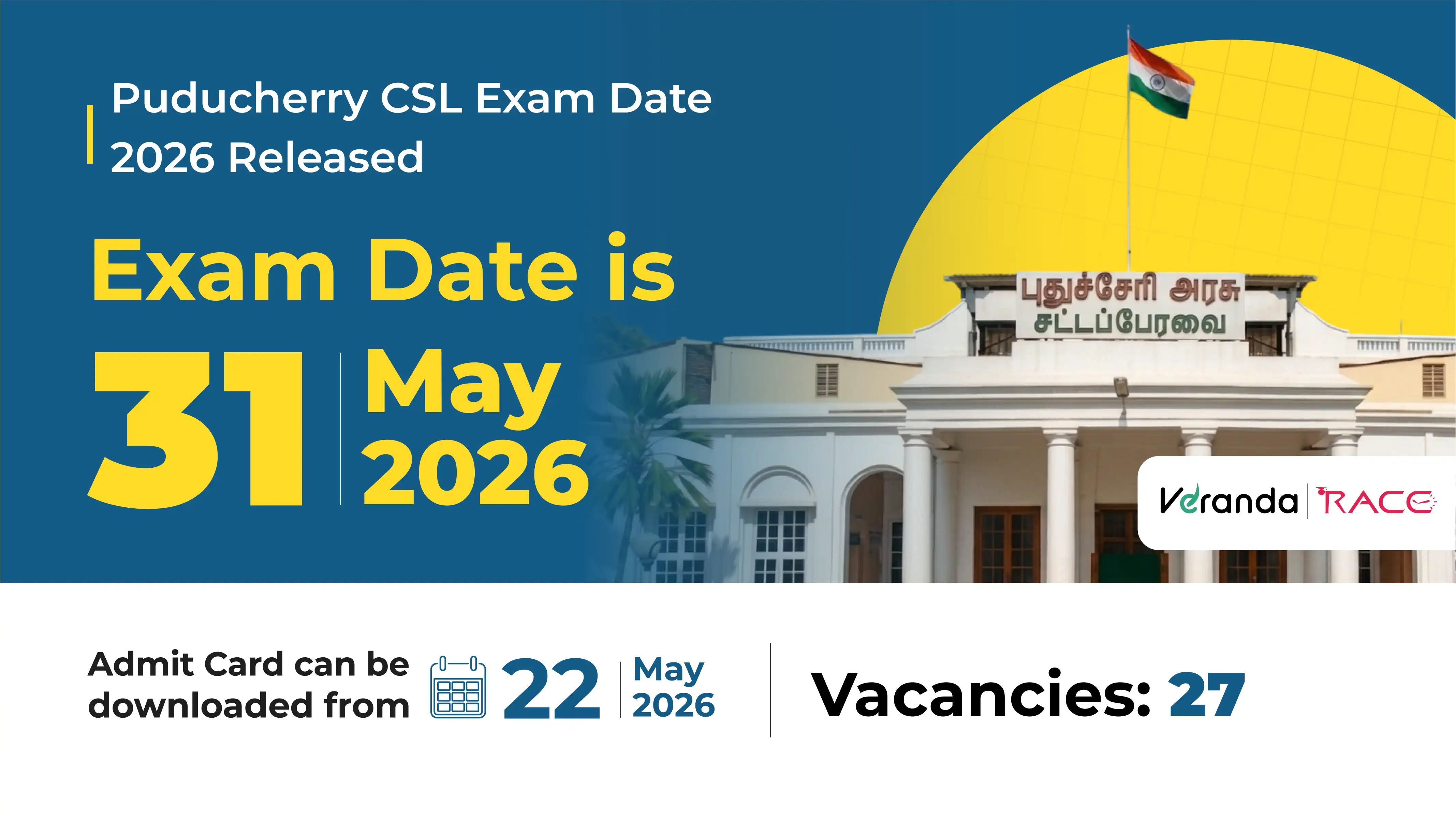 Puducherry CSL Exam Date 2026:  May 31, Admit Card Download, Exam Pattern, Vacancies