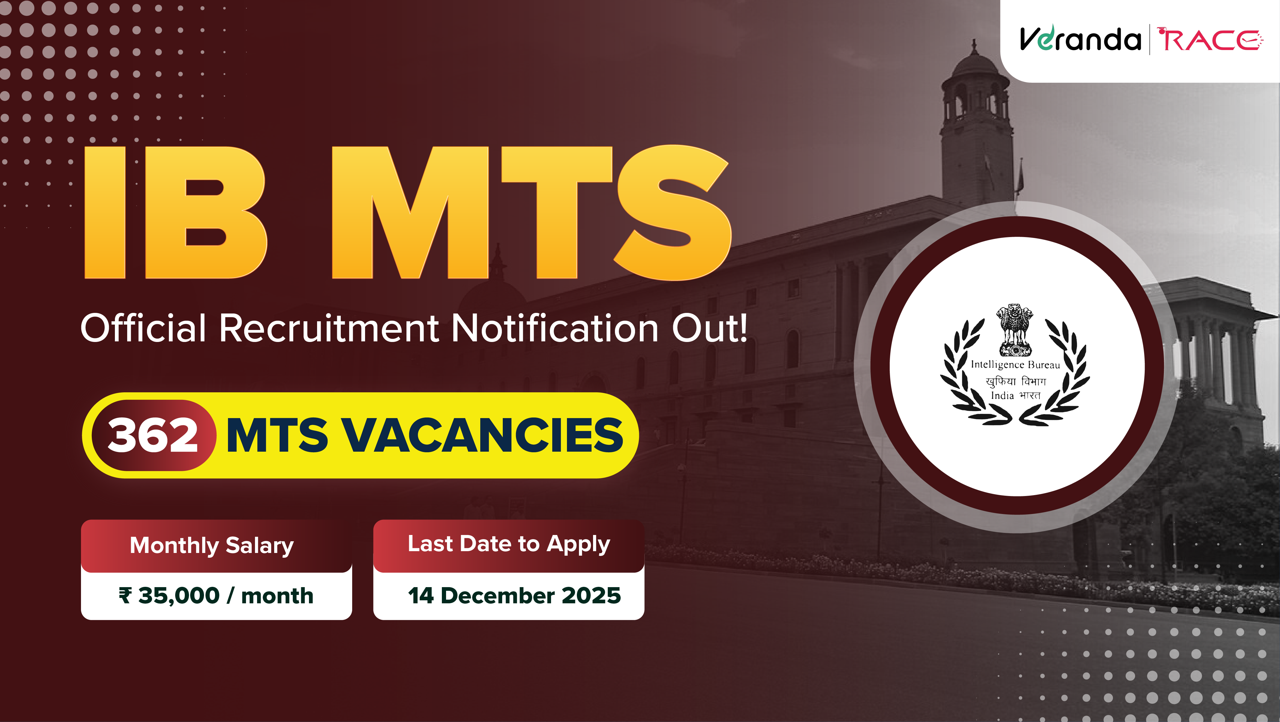 IB MTS Recruitment 2025 Notification PDF Out for 362 Posts; Apply Online @ www.mha.gov.in  from 22 Nov