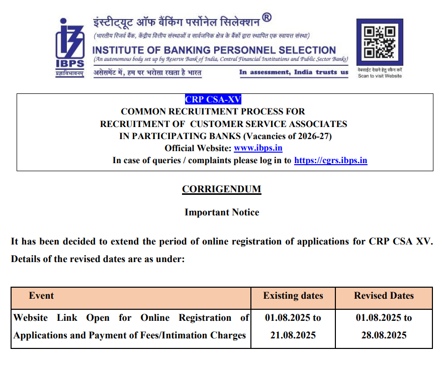 IBPS Clerk Exam 2025 Official Notification PDF Out for 10277 CSA Vacancies; Mains Exam Pattern Revised