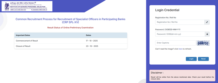 IBPS SO Prelims Result 2025 Out at ibps.in, Download Link, Check Your Prelims Result