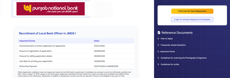 PNB LBO Recruitment 2026 Notification Out for 545 Local Bank Officer Vacancies; Apply Online till 9 August 2026