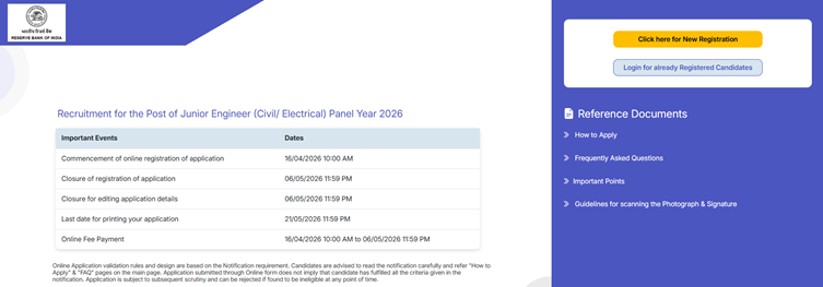 RBI JE Recruitment 2026 Notification Out for 11 Civil and Electrical Engineer Vacancies, Apply Now