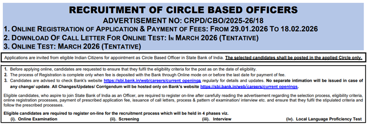 SBI CBO 2026 Notification Out for 2273 Circle Based Officer Vacancies, Apply Online Now!
