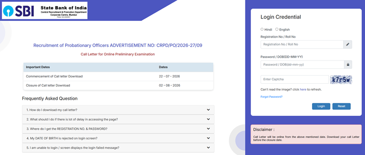 SBI PO Admit Card 2026 Out @ sbi.bank.in, Direct Link to Download SBI PO Prelims Call Letter 2026 Here