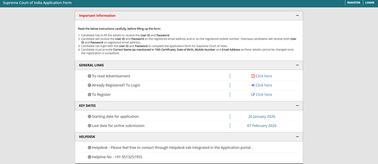 Supreme Court Law Clerk Recruitment 2026 Notification Out for 90 Vacancies; Apply Online @  https://www.sci.gov.in/ until 7 Feb 2026
