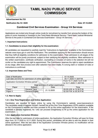 TNPSC Group 5A Notification 2025 Out: 32 Vacancies, Apply Online Now @ tnpsc.gov.in